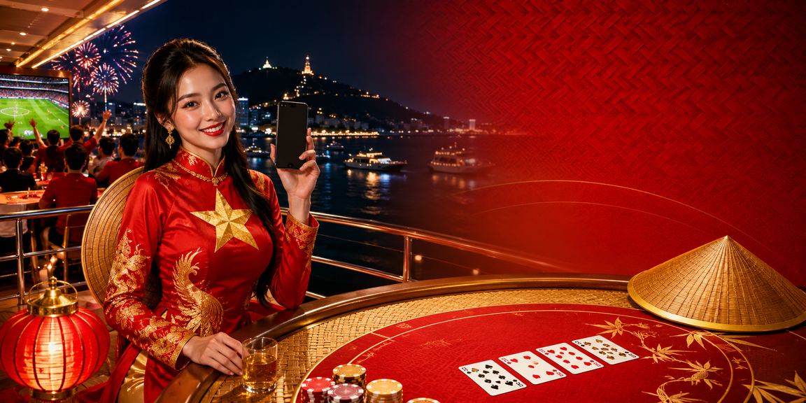 Người chơi baccarat tại Vũng Tàu trong trang phục áo dài truyền thống kết hợp casino hiện đại